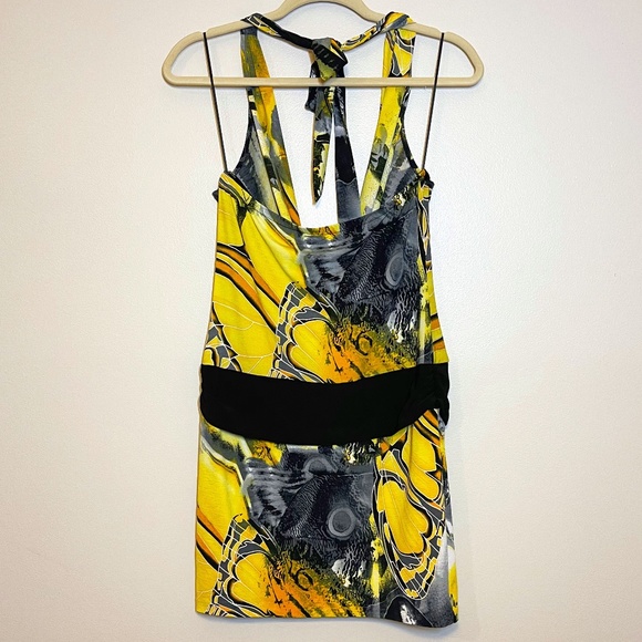 CACHE Yellow Canary Multi Print Halter Mini Dress - Picture 2 of 6
